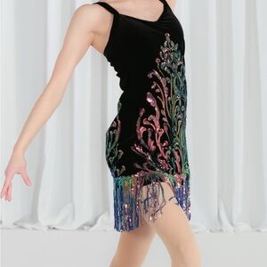 Weissman Black Dress with Multicolor Sequins